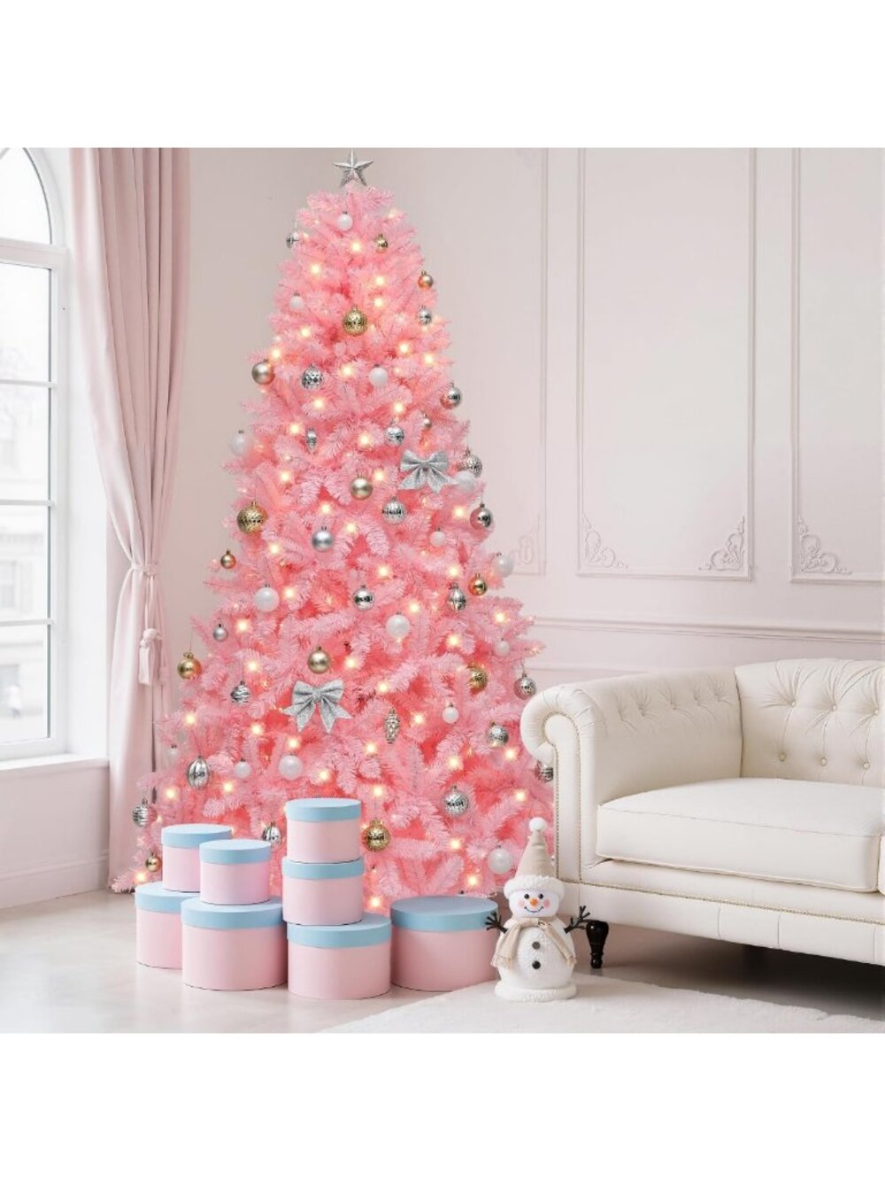 6ft Prelit Pink Artificial Christmas Tree with Warm White Lights - Holiday Decor
